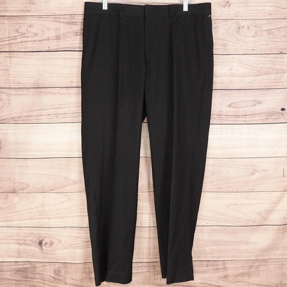 New! Dockers Dress Pants Mens 36x30 Black Stripe Regular Fit Flat Front